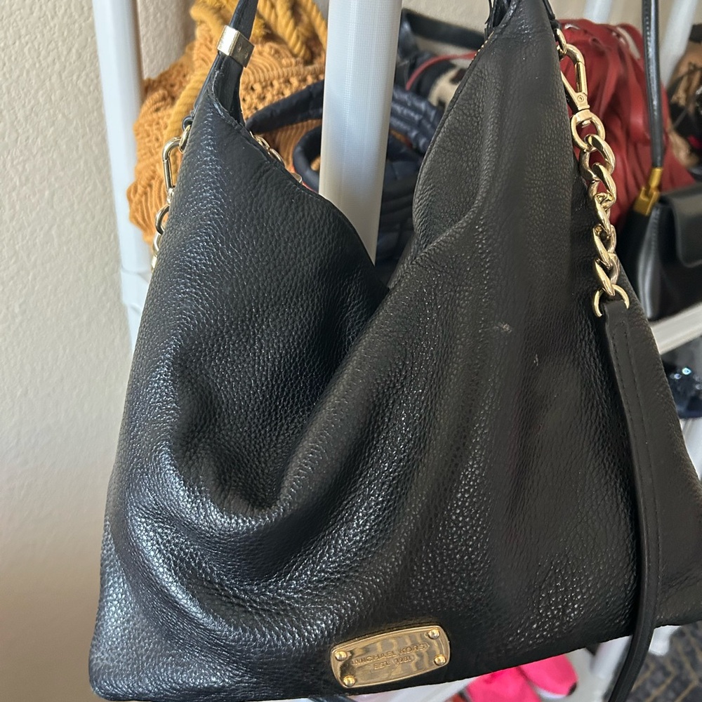 Michael Kors Black Hobo Bag with Gold Chain